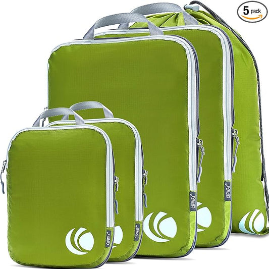 Cipway - 5 Set Compression Packing Cubes for Travel, Ultralight Packing Organizers for Luggage Suitcase & Backpack (Green), L