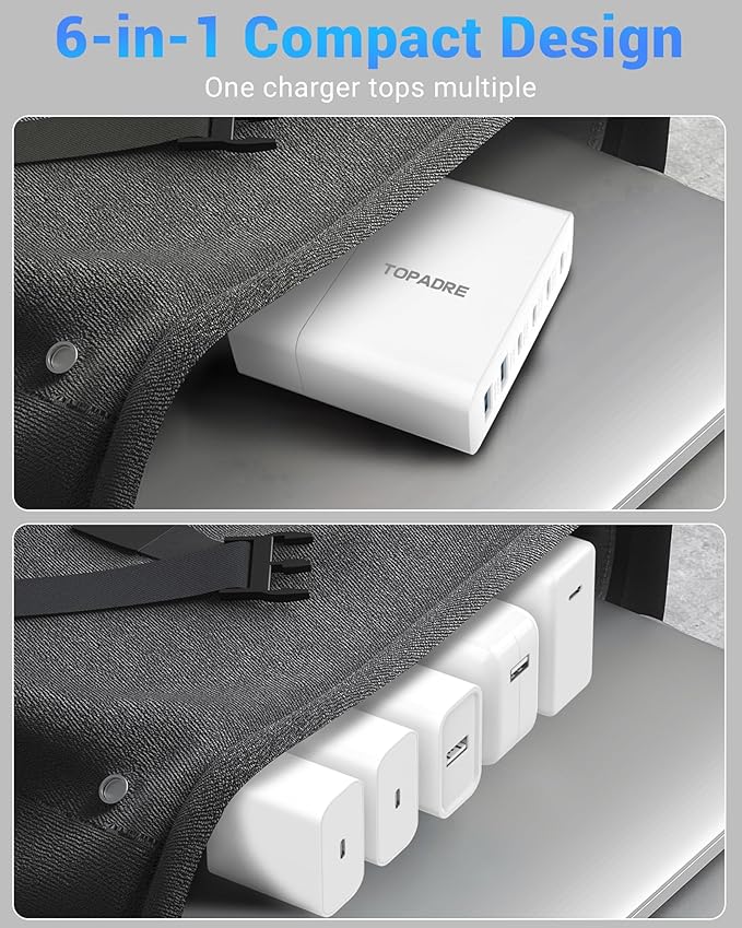 USB C Charger Block 80W, 6 Port Fast Charging Station Powered USB C Hub PD Charger for iPhone 15/14/13 Pro Max, iPad Pro/Air/Mini, Galaxy S24/S23, MacBook Pro/Air, Google Pixel, Black