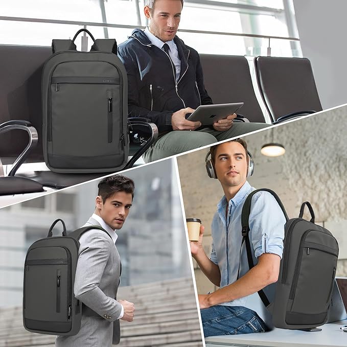 Business Backpack for Men Lightweight Commute Laptop Backpack Anti-Theft Water Resistant Backpack for 15.6 Inch Computer for Daily Office Work with Small Bag (Grey)