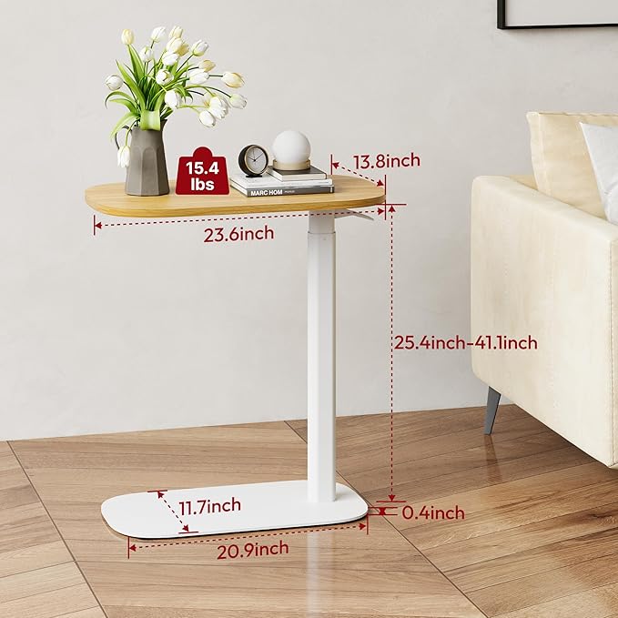 SANODESK Adjustable Overbed Bedside Table Pneumatic Adjustable Height Laptop Computer Standing Desk Cart with Tray, Hospital and Home Use(23.6" W x 13.8" D,Maple)