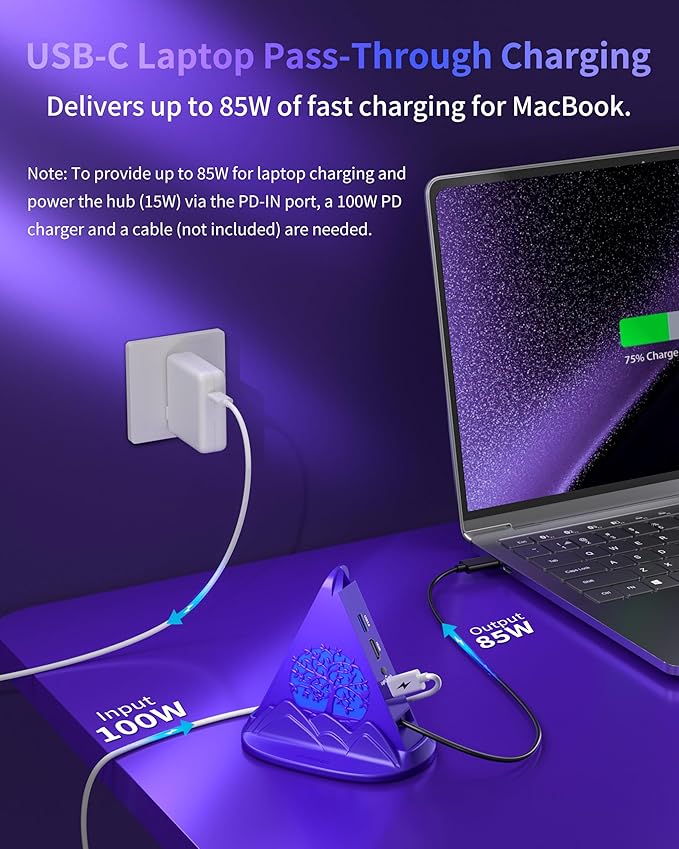 USB C Hub, 8-in-1 USB Hub with 4K@30Hz HDMI, 100W PD, 5Gbps USB-Ax3 & USB-Cx1, SD/TF Card Reader. RGB Gaming Hub, Dark Purple Desk Accessory for Women, Compatible with MacBook, XPS, Surface, etc.