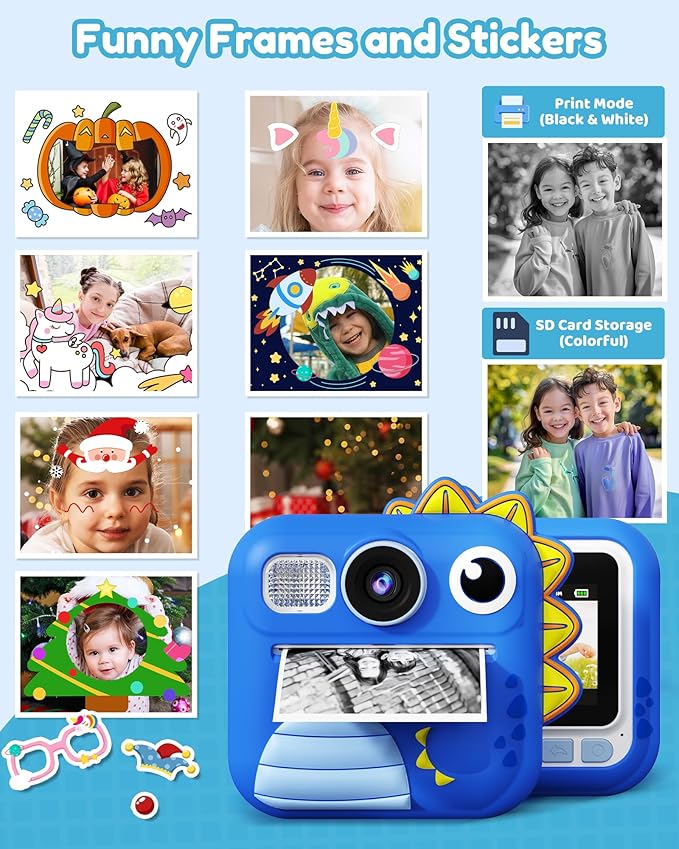 KOKODI Kids Camera Instant Print, Toddler Cameras Christmas Birthday Gifts for Boys Age 3-12, Digital Video Instant Printer Camera for Kids, Toys for Ages 5-7 Boys (Blue)