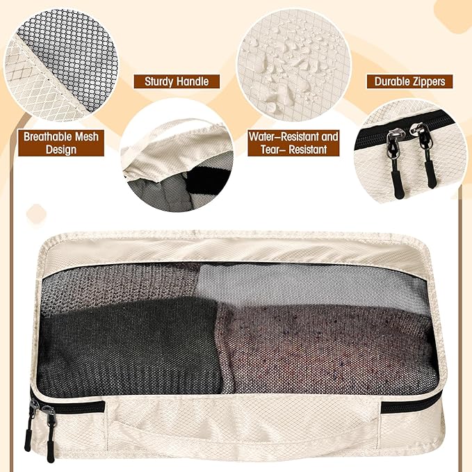 5 Pcs Packing Cubes for Suitcase Large Travel Cubes Carry on Luggage Organizer Bags for Clothes Accessories(M,Khaki)