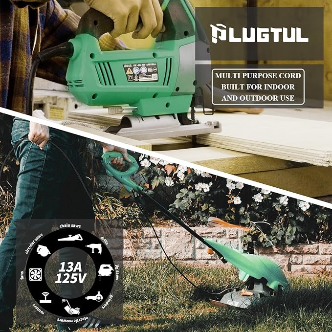 PLUGTUL Extension Cord 20 FT, 16/3 Outdoor Extension Cord Waterproof, Heavy Duty 3 Prong Extension Cord Black, 13A 1625W SJTW, ETL Listed, Great for Garden and Home