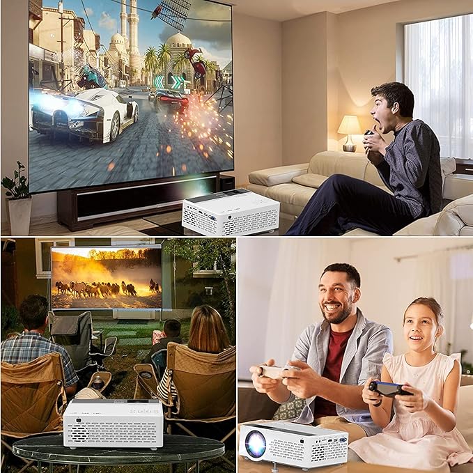 Mini Projector with Two-way Bluetooth, Portable Movie Projector, 1080P Full HD Projector with Speaker for Home Bedroom, 50% Zoom, Compatible with Smartphone,HDMI,USB,Fire Stick