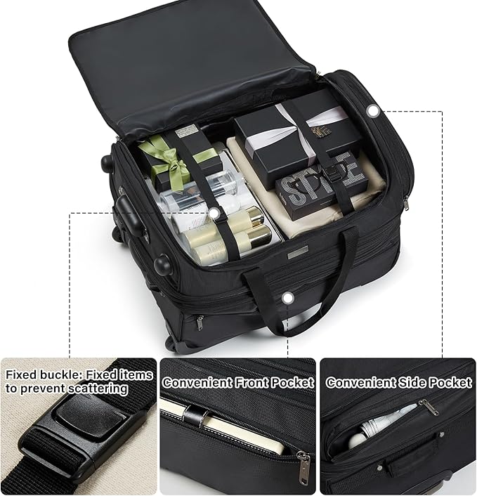 Hanke Large Expandable checked Luggage Suitcases with Wheels Foldable Duffle Bag for Travel suitcase for Women Men Garment Bag（Black）