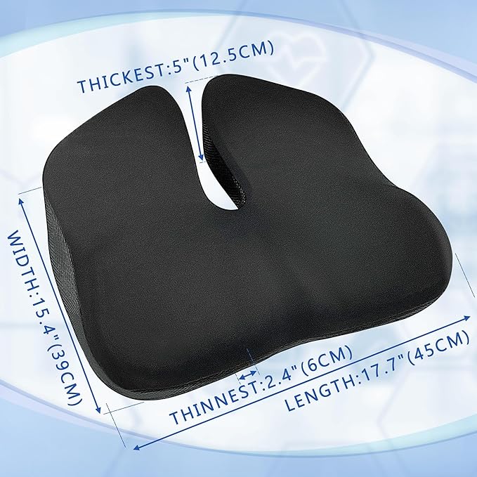SPRING SEAON Wheelchair Seat Cushion Cool Fabric,Ergonomic Memory Foam Chair Pad for Pressure Relief, Sciatica, and Tailbone Pain,Rubber Non-Slip Bottom & Removable for Easy Cleaning
