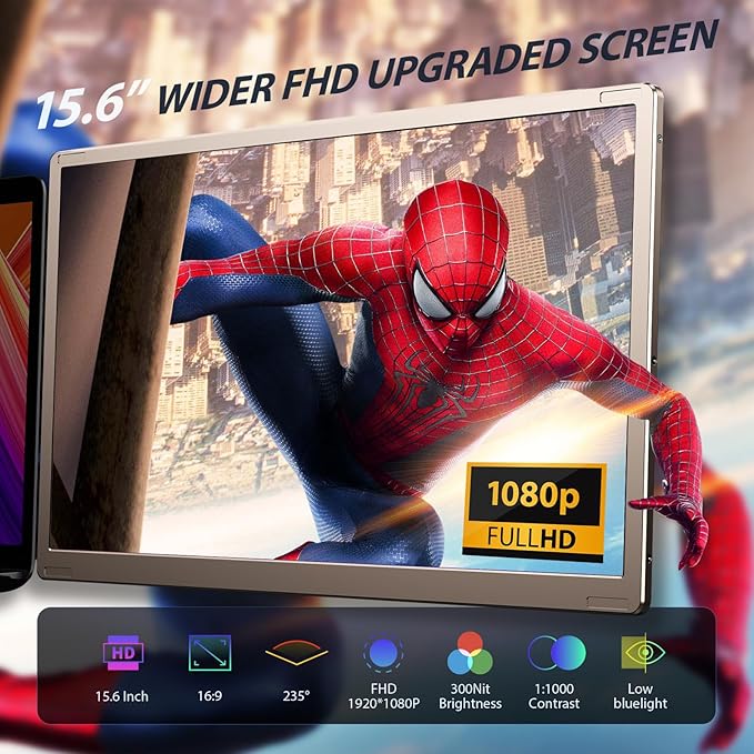 Laptop Screen Extender,Upgraded 15.6" Portable Monitor,FHD 1080P Triple Laptop Screen Extender,Detachable Dual Monitor for 13”-17” Laptops,Plug & Play,Compatible with Mac/Wins/Chrome/Dex