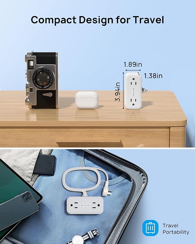 TROND 360° Rotating Flat Plug Power Strip, 3FT Extension Cord with 4 USB Ports, 4 Wide Spaced AC Outlets, Wall Mount, 900J Surge Protector for Office Travel Dorm Room Essentials, White