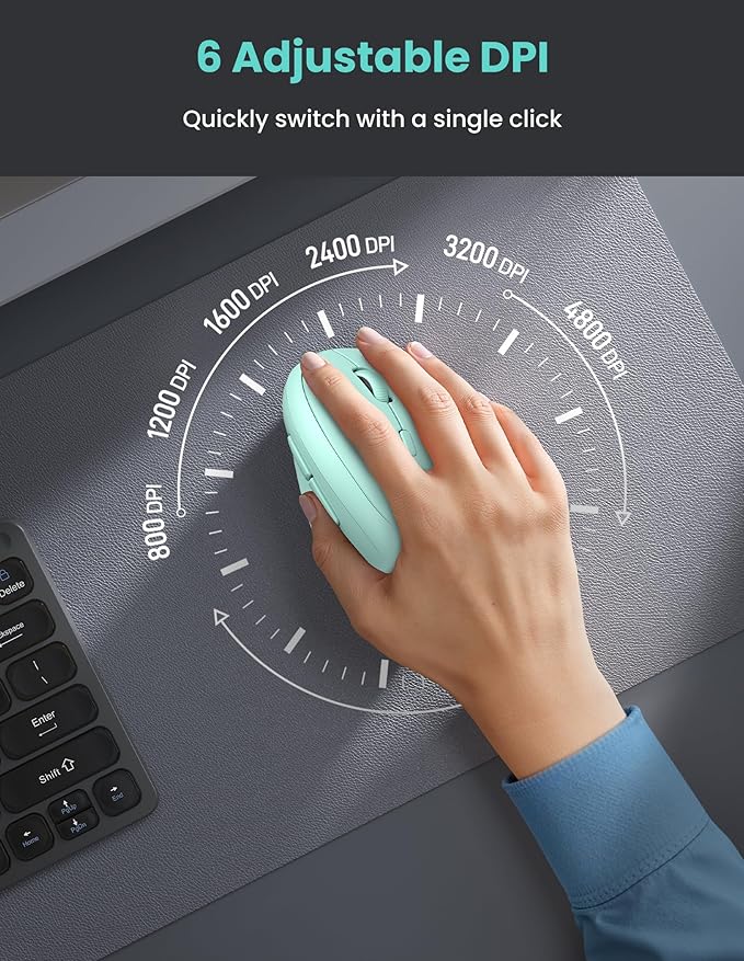 TECKNET Ergonomic Mouse, Bluetooth Wireless Vertical Mouse, Rechargeable Battery, Quiet Clicks, 4800 DPI Adjustable, BT5.0/3.0 & 2.4G Connect, Easy to use, Wide Compatibility