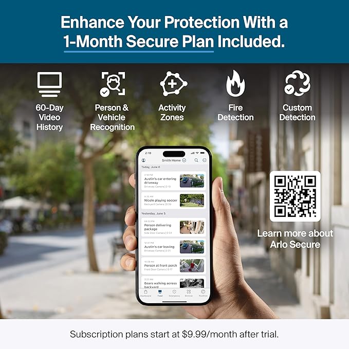 Arlo Pro Security Camera (6th Gen - 2025 Release) - 2K HDR, Battery Power, Event Captions, Emergency Response, 1-Month Trial of Secure Plan, 160° Field of View, Dual-Band WiFi, Spotlight, 1 Cam, White