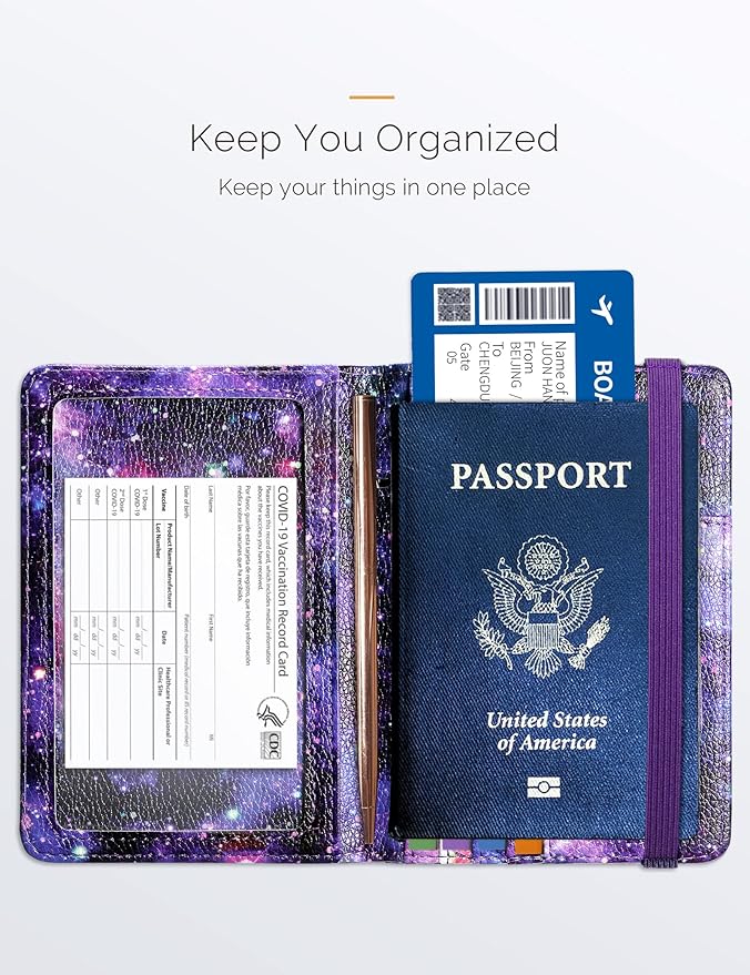 Mymazn RFID Passport Holder Women Passport and Vaccine Card Wallet Combo Passport Case with RFID Blocking Passport Cover with Clear Pocket Passport Wallet for Vaccination Card Holder (Starry)