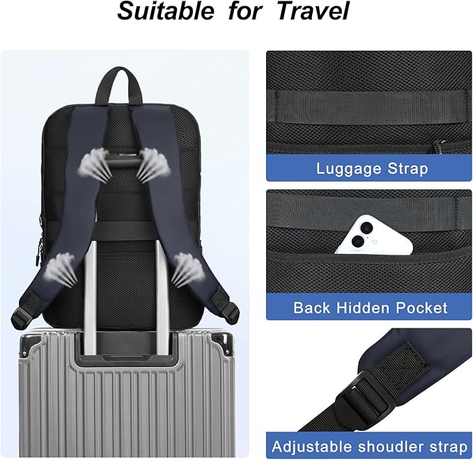 MOSISO Laptop Backpack for Men, Slim Lightweight Compact Computer Backpack for College Work Business Office Travel, 15.6 inch Waterproof Commute Laptop Bag Casual Daypack with Luggage Strap, Navy Blue