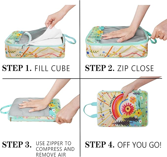 Compression Packing Cubes for Travel, 7 Set Natural Life Expandable Mesh Luggage Organizers, Waterproof Expandable/Compression Bags Bohemia Travel Packing Cubes with Clear Toiletry Bag