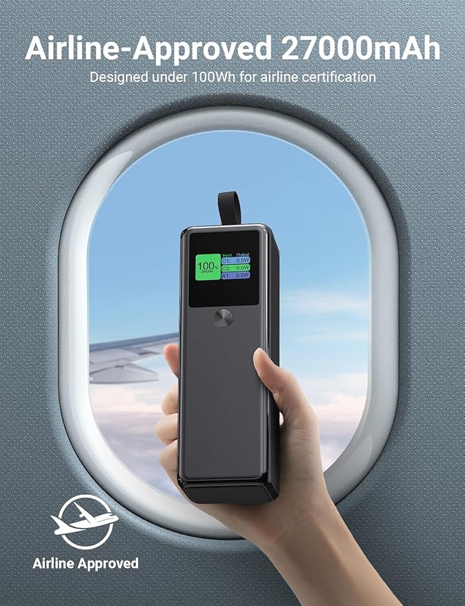 140W Power Bank, 27600mAh 3-Port PD3.1 Portable Charger Power Bank/ Portable Phone Charger with 140W C Port for 1Phone 17/16/15/14/13/12 Series, Ma-Book/1Pad, Laptop, Samsung, Steam Deck, Dell XPS