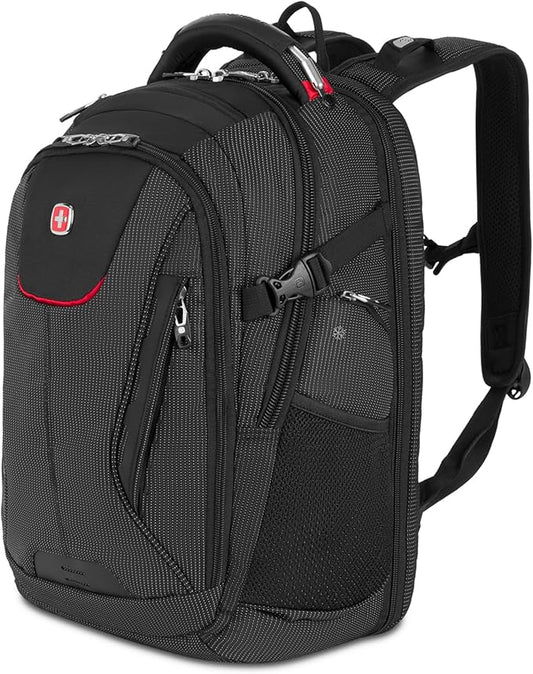 SwissGear Travel Tech Elite Laptop Backpack – Fits Laptops up to 16” – ScanSmart TSA-Friendly Backpack with USB Port, Shoe Compartment & Organizer Pockets – Black Dot