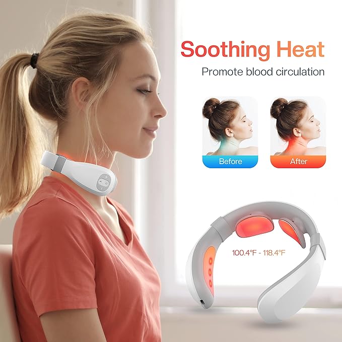 COMFIER Portable Heated Neck Massager, EMS Intelligent Electric Neck Massager with Heat and 3D Electrode Pads for Women Men