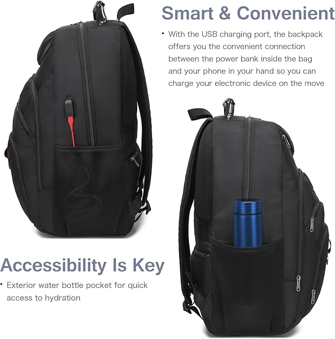 Extra Large Laptop Backpack for Men,37L Gaming Laptop Backpack,18.4Inch Travel Backpack with USB Charging Port, Business Flight Approved -Big Capacity Computer Bag College Bookbag, Black Black