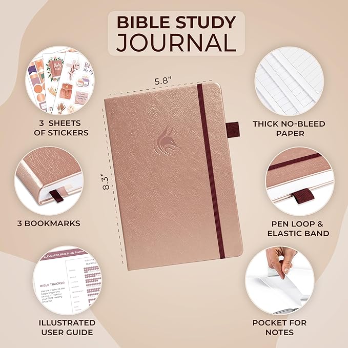 Clever Fox Bible Study Journal – Church Notes Notebook – Note Taking & Journaling Kit – Faith Based Religious Gifts & Accessories (Rose Gold)