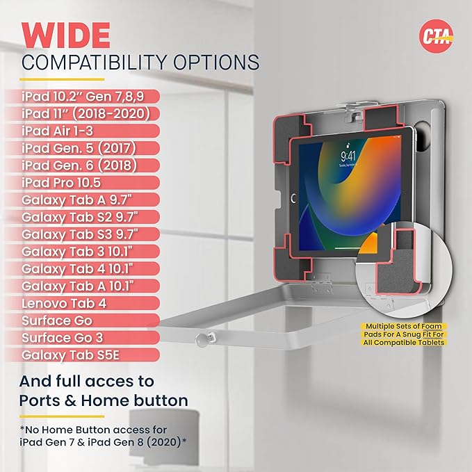 Locking iPad Wall Mount - CTA Anti-Theft Locking Tablet Enclosure for iPad 10.9" 10th Gen - A16 - Air 11 - Pro 11 Inch - 7/8/9 Gen - 10th Gen 10.2" - Pro 11" - Galaxy Tabs - (PAD-PARAWS)
