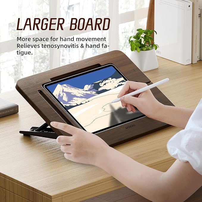 Bamboo Tablet Stand - Portable & Adjustable 5 Angles,Laptop Riser,Book Reading Stand,Compatible with 9.7/10.2/10.5/10.9/11 inches (Walnut Varnish)