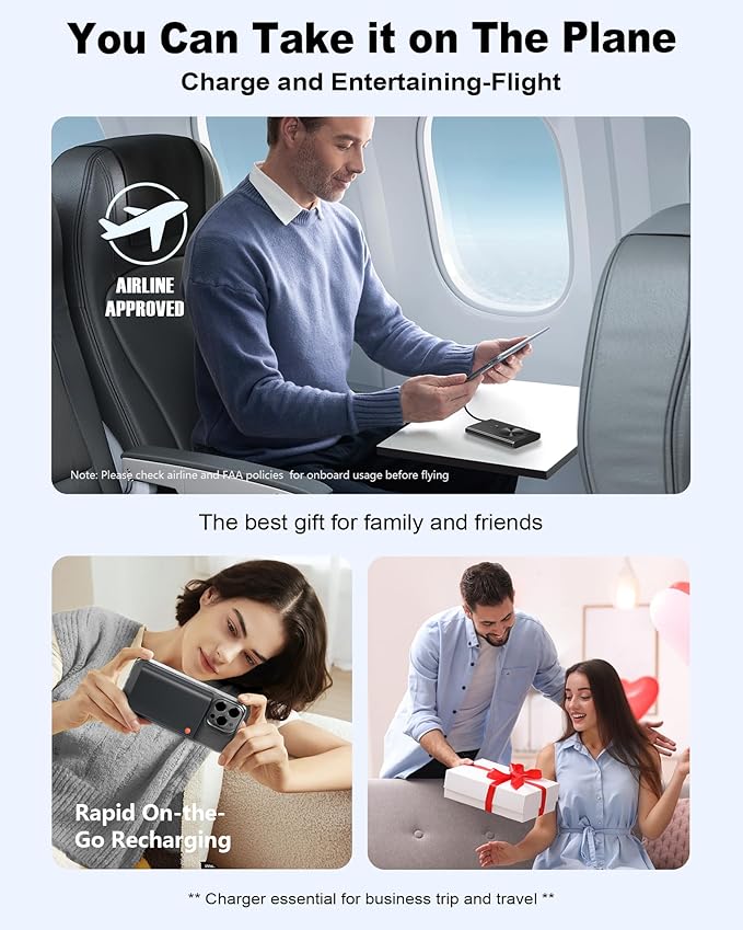 Kesguar Magnetic Portable Charger, 10000mAh 22.5W PD Super Fast Charging Wireless Power Bank. Ultra-Strong Magnet, USB C in&Out Battery Pack for Magsafe, iPhone 17/16/15/13/12 Pro Series, Black