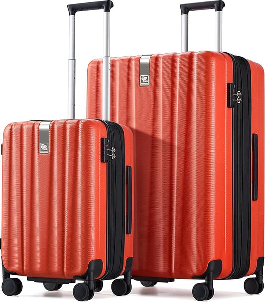 Hanke Expandable Hard Shell Luggage Sets 2 piece Carry on Luggage with Wheels Suitcases Lightweight Checked TSA Luggage Rolling Large Suitcase Travel Luggage Bag Woman Men 20/29 Inch(Orange)