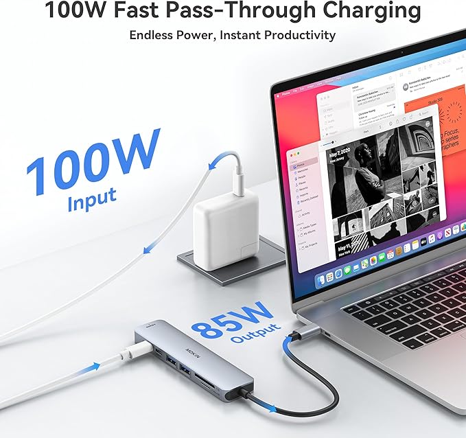 MOKiN USB C Hub HDMI Adapter for MacBook Pro/Air, 7 in 1 USB C Dongle with HDMI, SD/TF Card Reader, USB C Data Port,100W PD, and 2 USB 3.0 Compatible for MacBook Pro/Air, Dell XPS, Lenovo Thinkpad.