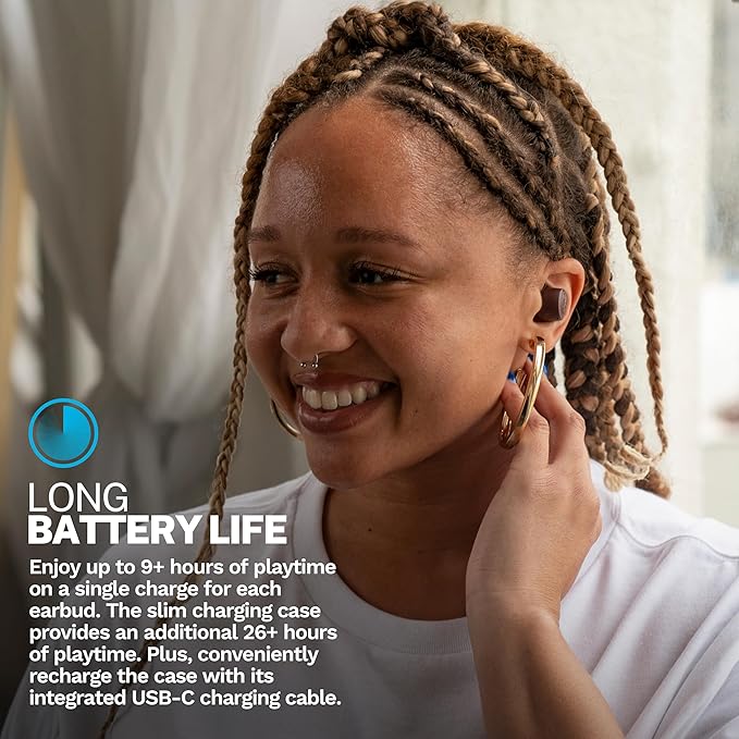 JLab Go Air Tones+ True Wireless Earbuds Designed with Auto On and Connect, Touch Controls, 32+ Hours Bluetooth Playtime, EQ3 Sound, and Dual Connect, Natural Earthtone Color (4625 W)