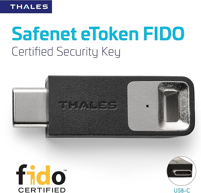 Thales - SafeNet eToken FIDO - FIDO2 Certified Security Key - Passwordless Phishing-Resistant Authentication for Web Apps, Devices & Desktops - USB-C