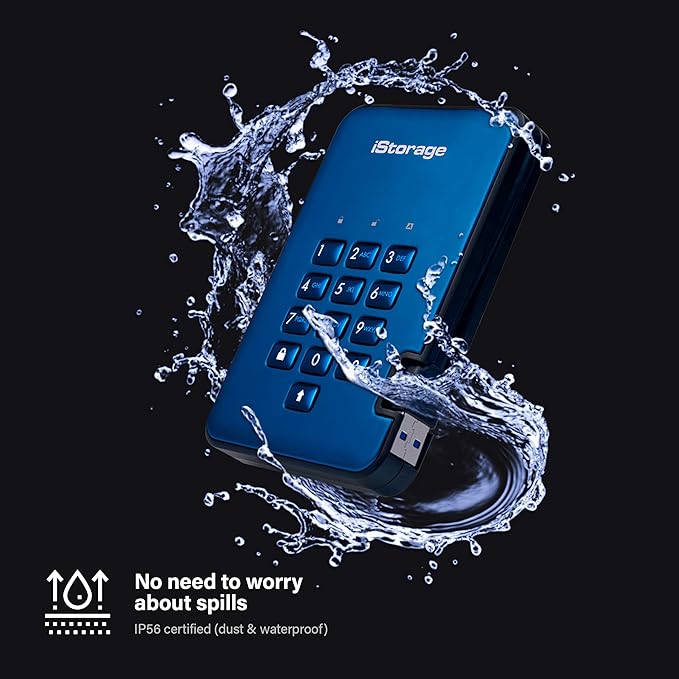 iStorage diskAshur2 SSD 8TB Blue | Secure portable solid state drive | Password protected | Dust & water resistant | Hardware Encryption