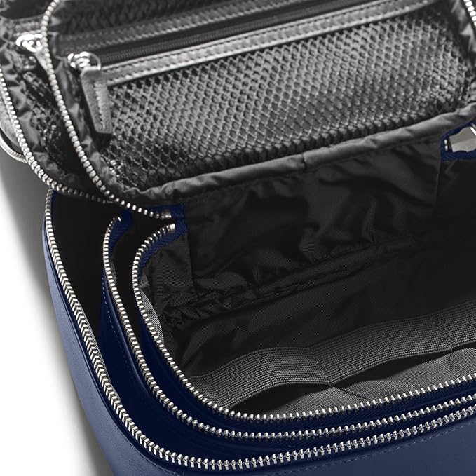Leatherology Navy Blue Nested Travel Organizer Trio – 3-Piece Leather Packing Set with Mesh Pocket, Elastic Loops & Water-Resistant Lining – Compact Storage for Tech, Toiletries & Travel Essentials