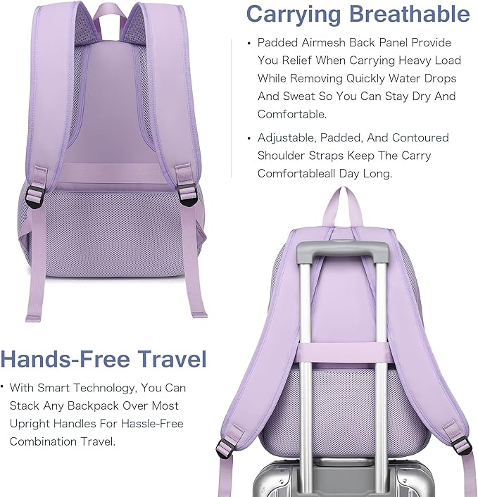 Boavan Laptop Backpack for women, 15.6inch Laptop Bag with USB Port, Waterproof Travel Work Backpack Purse, Anti-Theft Teacher Nurse Doctor Casual Bookbags Office Business backpack，Purple