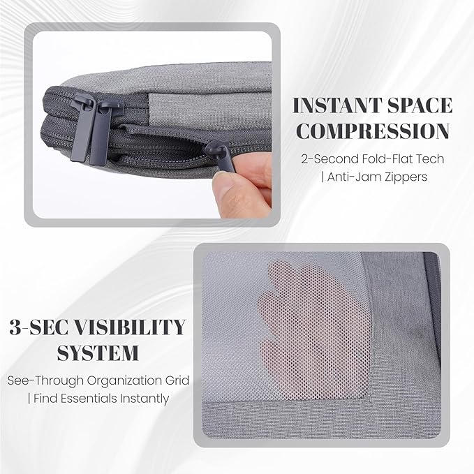 Compression Packing Cubes for Travel, 4-Pack Luggage Organizer Bags with Double Zipper, Breathable Mesh & Nylon Twill, Grey Suitcase Organizers for Efficient Packing
