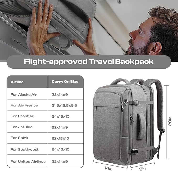50L Travel Laptop Backpack, Extra Large Backpack, Laptop Backpack for Men, Water Resistant TSA Airline Approved Business Work 17.3 Computer Bag, Grey