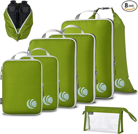 Cipway Compression Packing Cubes, Lightweight Travel Luggage Organizers with Shoe Bag, Toiletry Bag & Laundry Bag, Travel Essentials for Carry on Suitcase (8 Piece,Green)