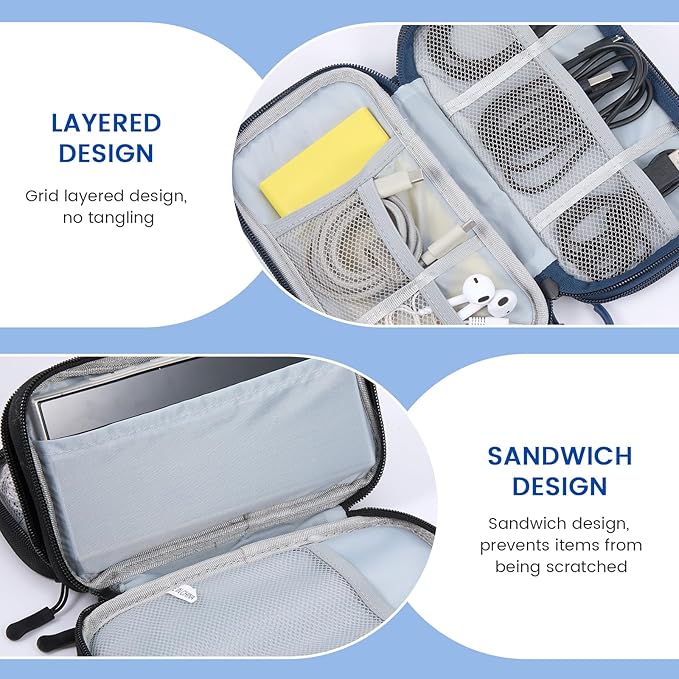 Sadnyy 3 Pcs Cable Organizer Travel in, Travel Electronic Pouch Double Layers Storage Bag for Data Cord Portable Waterproof Integrated Storage Bag