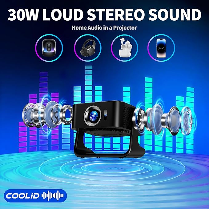 [Netflix-Licensed Projector] Projector 4K , 1080P Smart Mini Projector with WiFi & Bluetooth, Portable Outdoor Projector Auto Focus & Keystone, 270° Adjustable Stand for Home Movie Projector - Black