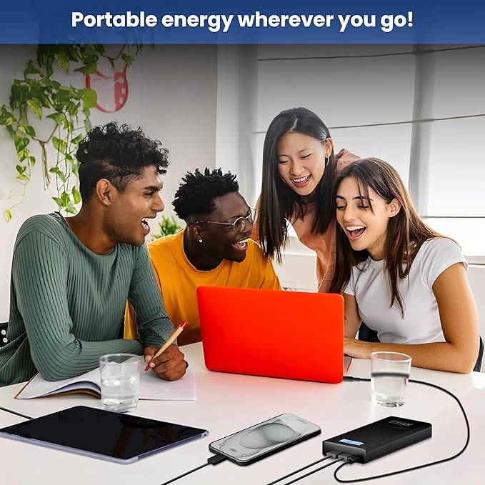 20000QC3-AO-PA Power Bank – Modern 20100mAh DC/USB Portable Charger with Quick Charge 3.0, 5V USB incl.12-24V DC Output for Laptops, Tablets, Samsung, iPhone – Fast Charging, Airline Approved