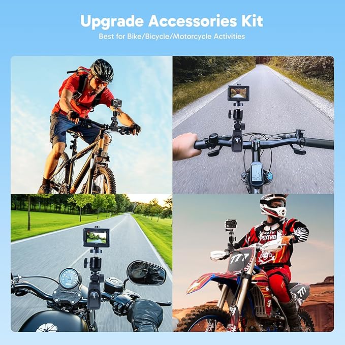 AKASO Brave 4 Action Camera with Selfie Stick Tripod and Carrying Case Bundle - 4K30 20MP Ultra Hd EIS 131ft Underwater Camera 5xZoom Dual Screen with Helmet and Bicycle Accessories Kit