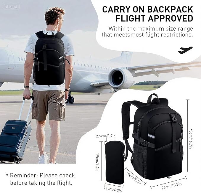 20L Lightweight Hiking Backpack for Men & Women – Small Travel Daypack with Phone Pocket – Durable & Compact for Hiking,Traveling,Camping,and Outdoor Adventure,Black