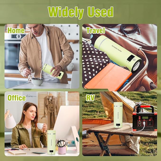 Travel Electric Kettle Portable Mini Kettle,Small Hot Water Boiler with 4 Temperature Settings,304 Stainless Steel,Fast Boiling Water with Auto Shut-Off and Boil Dry Protection,400ml (Green, 400ML)