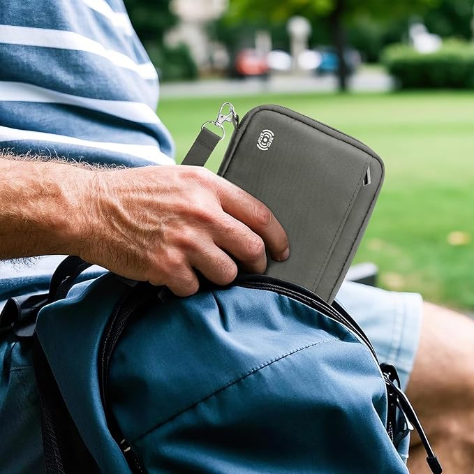 WALNEW Passport Holder Family for 4, RFID Blocking Travel Wallet Women Men, Lightweight Zipper Document Organizer Pouch Bag Credit Cards Case Cover for Travelling, Gray