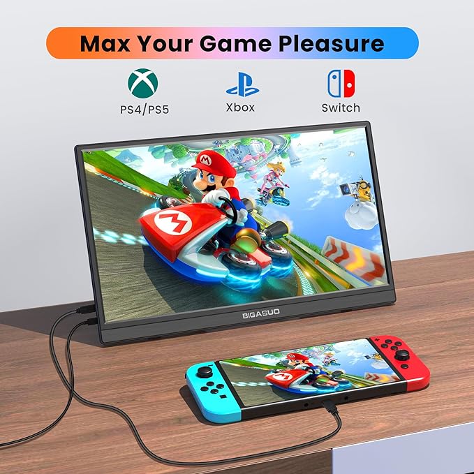 BIGASUO Portable Monitor for Laptop, 15.6'' FHD 1080P USB-C HDMI Travel Monitor, HDR IPS Ultra-Slim Portable Screen with Kickstand & Speakers, Extra Screen for Laptop PC MAC Phone PS4/5 Xbox Switch