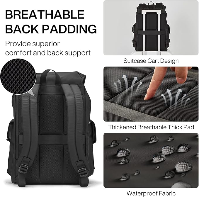 mixi Travel Laptop Backpack for Women & Men Carry On Backpack fits 16'' Laptop, Waterproof Lightweight Casual Hiking Weekender Bags Rucksack,17 Inch, Knight Black