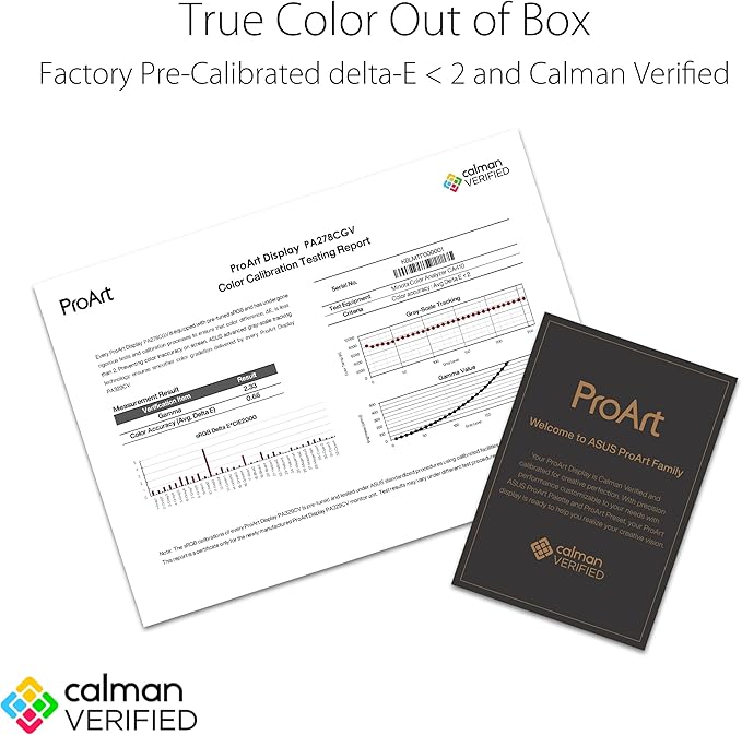 ASUS ProArt Display 27” 1440P Professional Monitor (PA278CGV) - IPS, QHD (2560 x 1440), 144Hz, 95% DCI-P3, ΔE < 2, Calman Verified, USB-C PD 90W, FreeSync Premium, DisplayHDR 400, Height Adjustable