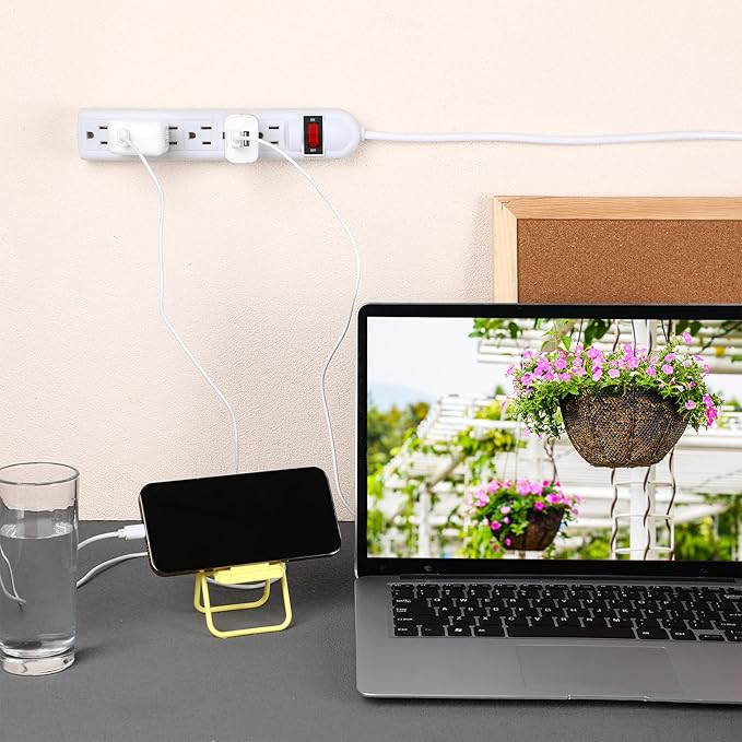 Hoteam 10 Pcs Power Strip Bulk 6 Outlet Surge Protector Power Cord Electrical Extension Cord with Switch Low Profile Plug Flat for Home Office(4 ft,White)