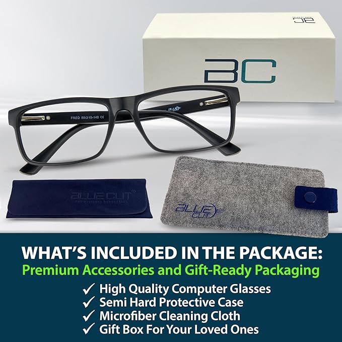BLUE CUT Blue Light Blocking Glasses for Men and Women – Anti-Fatigue Computer Gaming Glasses to Reduce Eye Strain, Black, 1.00 Magnification