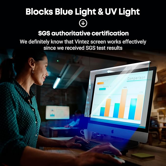 VINTEZ Blue Light Screen Protector Compatible With iMac 27 Inch (2012-2020) – Anti-UV Blue Light Blocking Film for Desktop PC, Eye Protection Filter, 24.1" x 15.1"