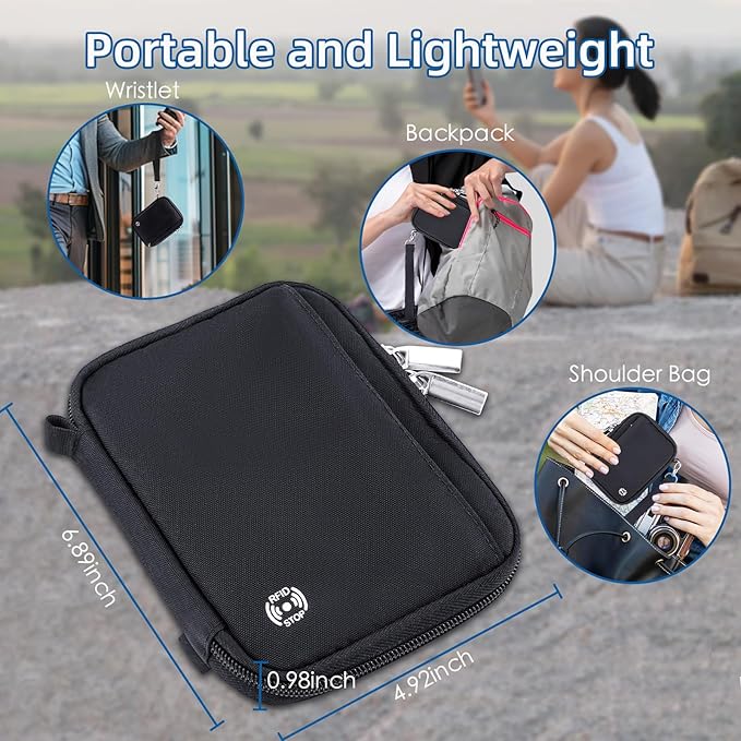 WALNEW Passport Holder for Travel - RFID Blocking Travel Wallet Essentials Organizer with Card Slots & Zipper Pocket (Women/Men), Black